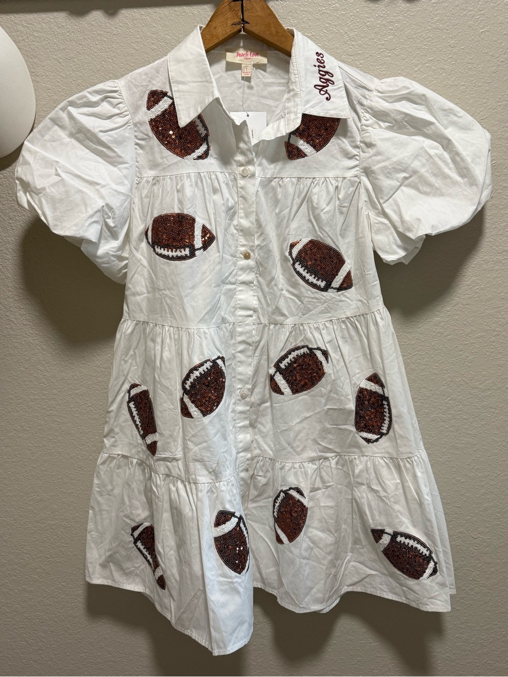 Aggieland Outfitters Peach Love Aggies Football Soarkle Dress Women’s Small NWT